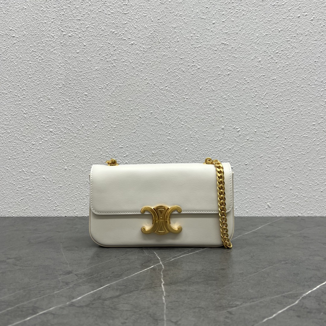 Celine Chain Shoulder Bag Claude In Shiny Calfskin White/Gold 197992